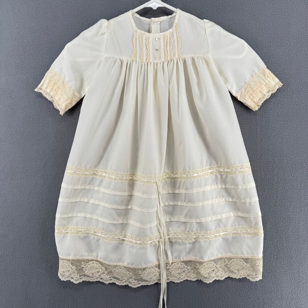 Vintage Baby Toddler Gown Baptism Heirloom Dress Cream Christening Lace‎ No Tags